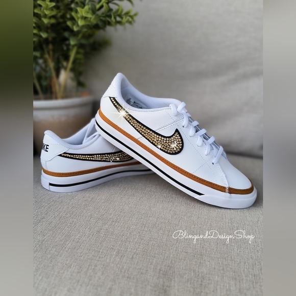 Women's Bling Nike Court Legacy White Sneakers made with Crystals Custom - Picture 8 of 10